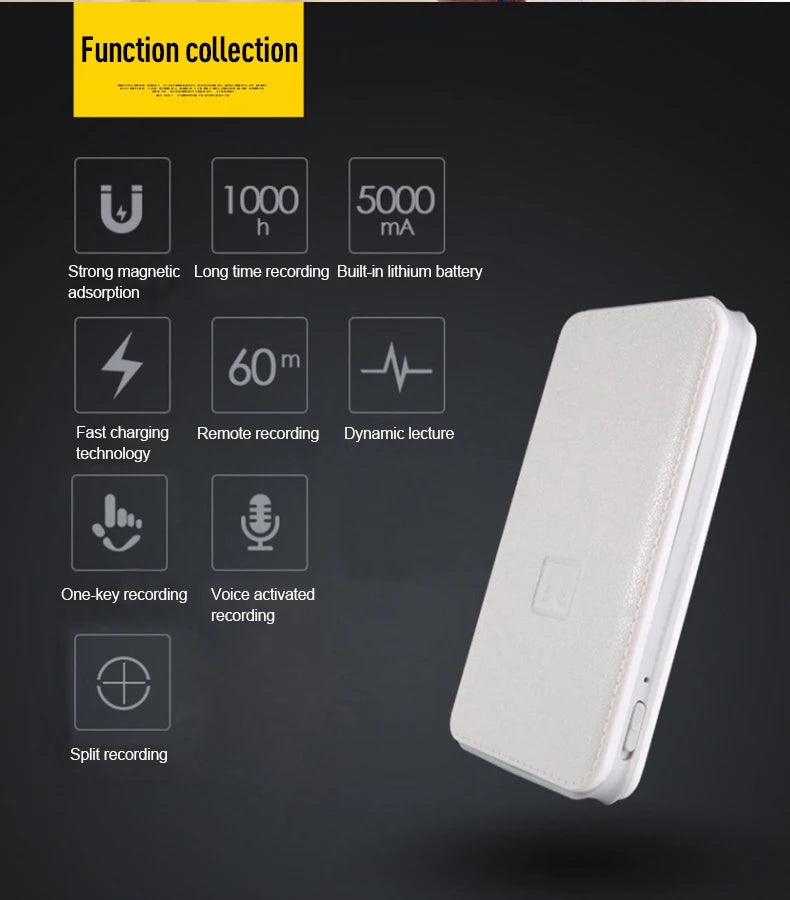 Digitalni diktafon 8-64GB s aktivacijom zvukom, skriveni, za snimanje na daljinu do 60 m, s magnetom, power bankom, MP3 i U-diskom
