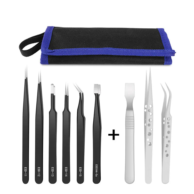 Nine-Piece Precision ESD Tweezers Set