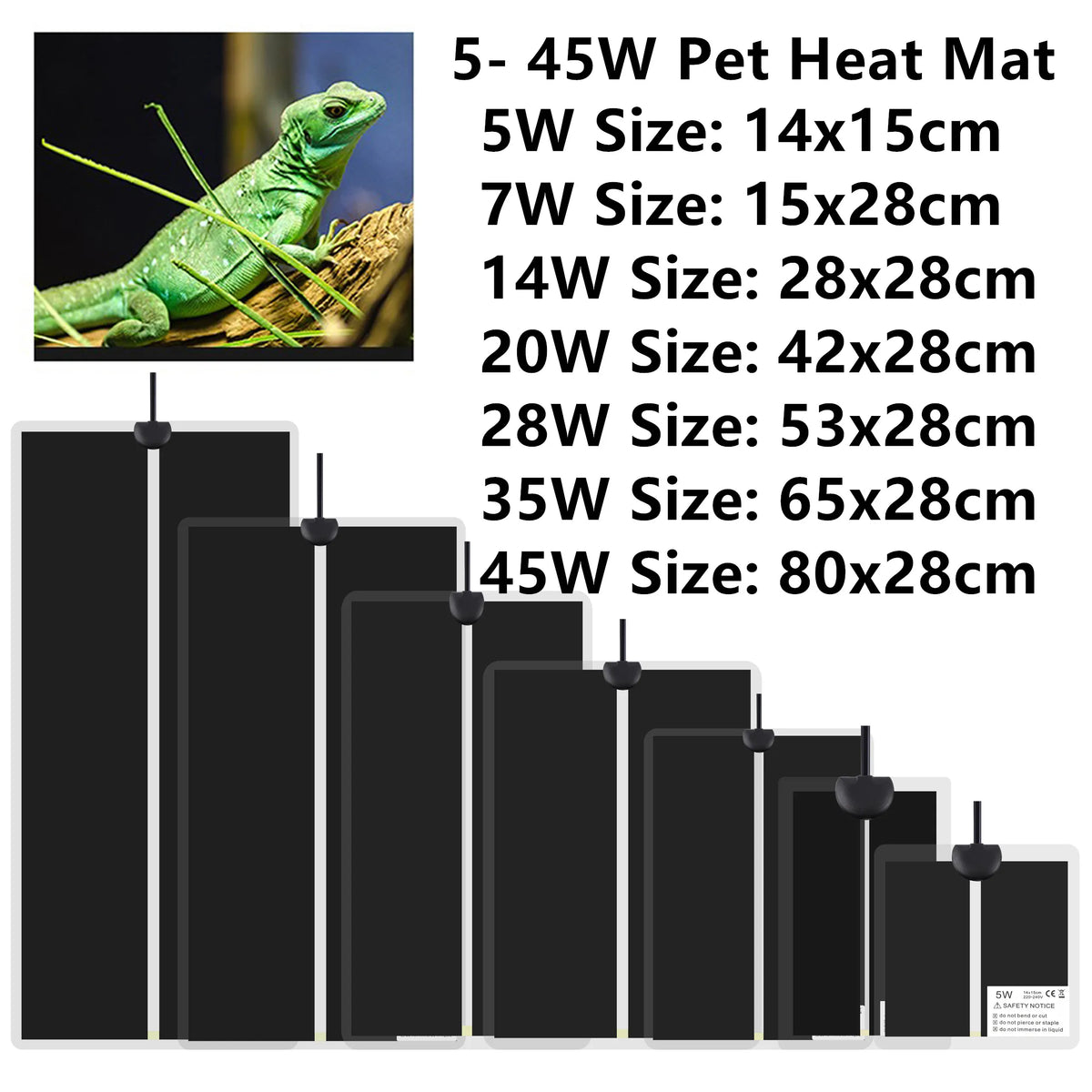 Reptile Heat Mat with Temperature Controller, 5 to 45W, EU Plug