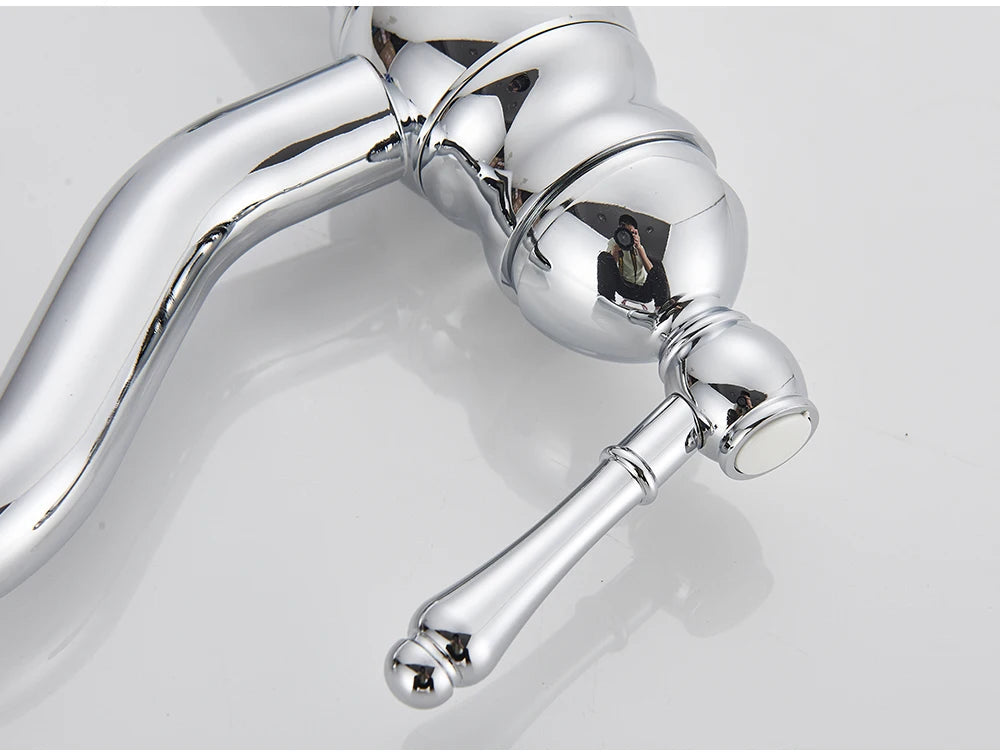 POIQIHY Antique Brass Basin Vessel Sink Faucet Deck Mounted One Hole Cold Hot Water Cold Hot Mixer Tap Bathroom Faucet 1 Hole