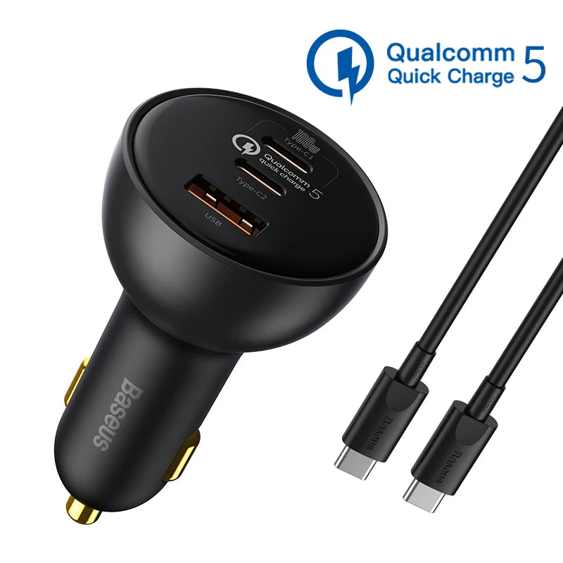 160W Rýchla autonabíjačka QC5 PD3.0 USB-C s dvoma portami pre telefóny a notebooky