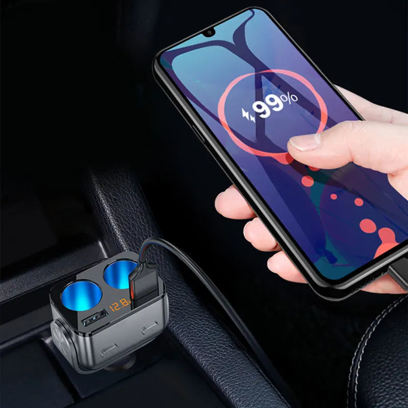 BLALION Car Cigar Jack Socket Adapter Auto Cigarette Lighter QC3.0 Fast Charger Dual USB Multi-function Socket Splitter 12V 66W