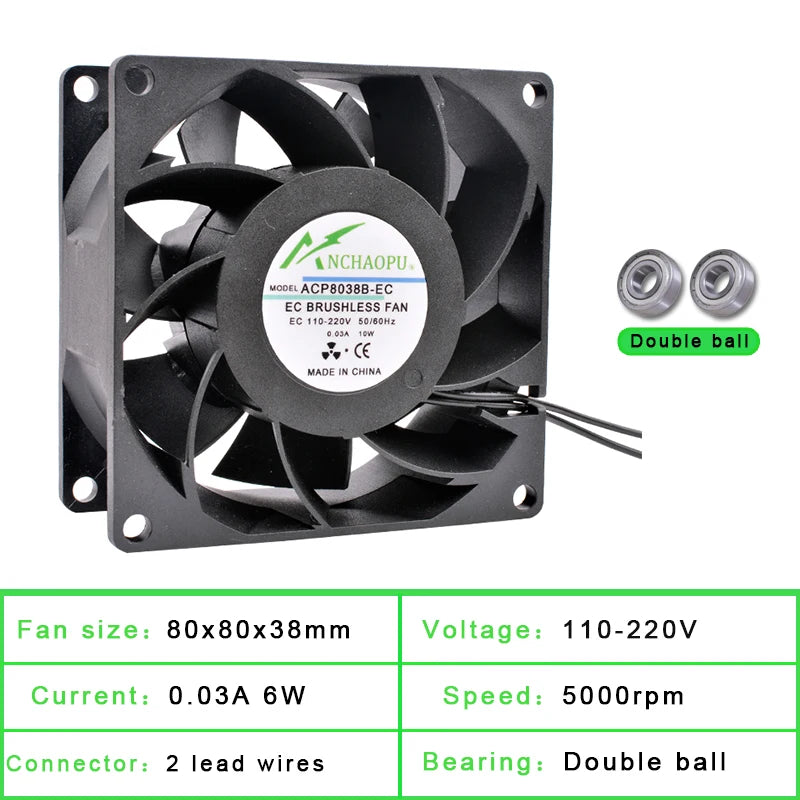 60mm 70mm 80mm 92mm 120mm 140mm Fan EC Brushless Cooling Fan AC 110V 120V 220V 240V for Cabinet Frequency Converter