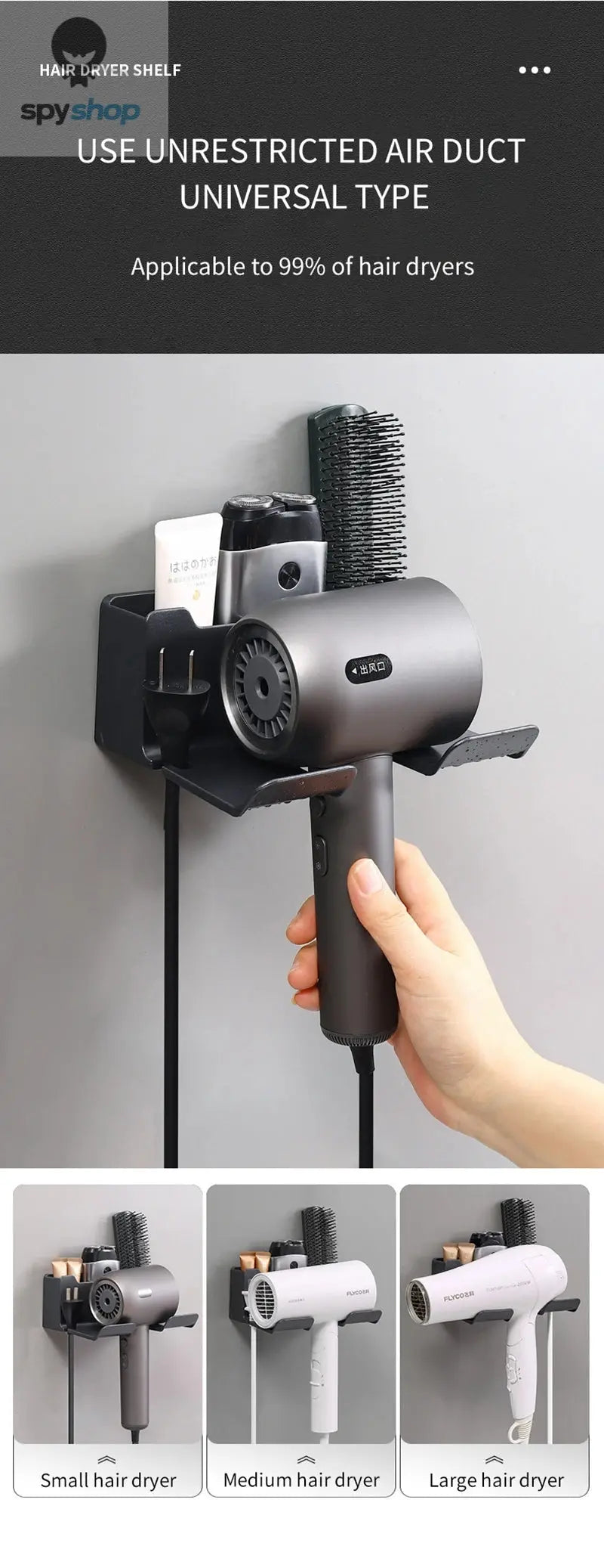 Hair Dryer Holder Wall Mounted Hair Straightener Dryer Hair Stand Bathroom Organizer Shelves Washroom Organization Shelves