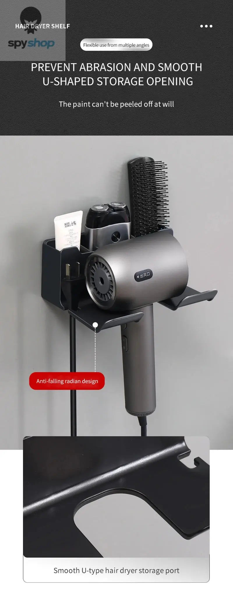 Hair Dryer Holder Wall Mounted Hair Straightener Dryer Hair Stand Bathroom Organizer Shelves Washroom Organization Shelves