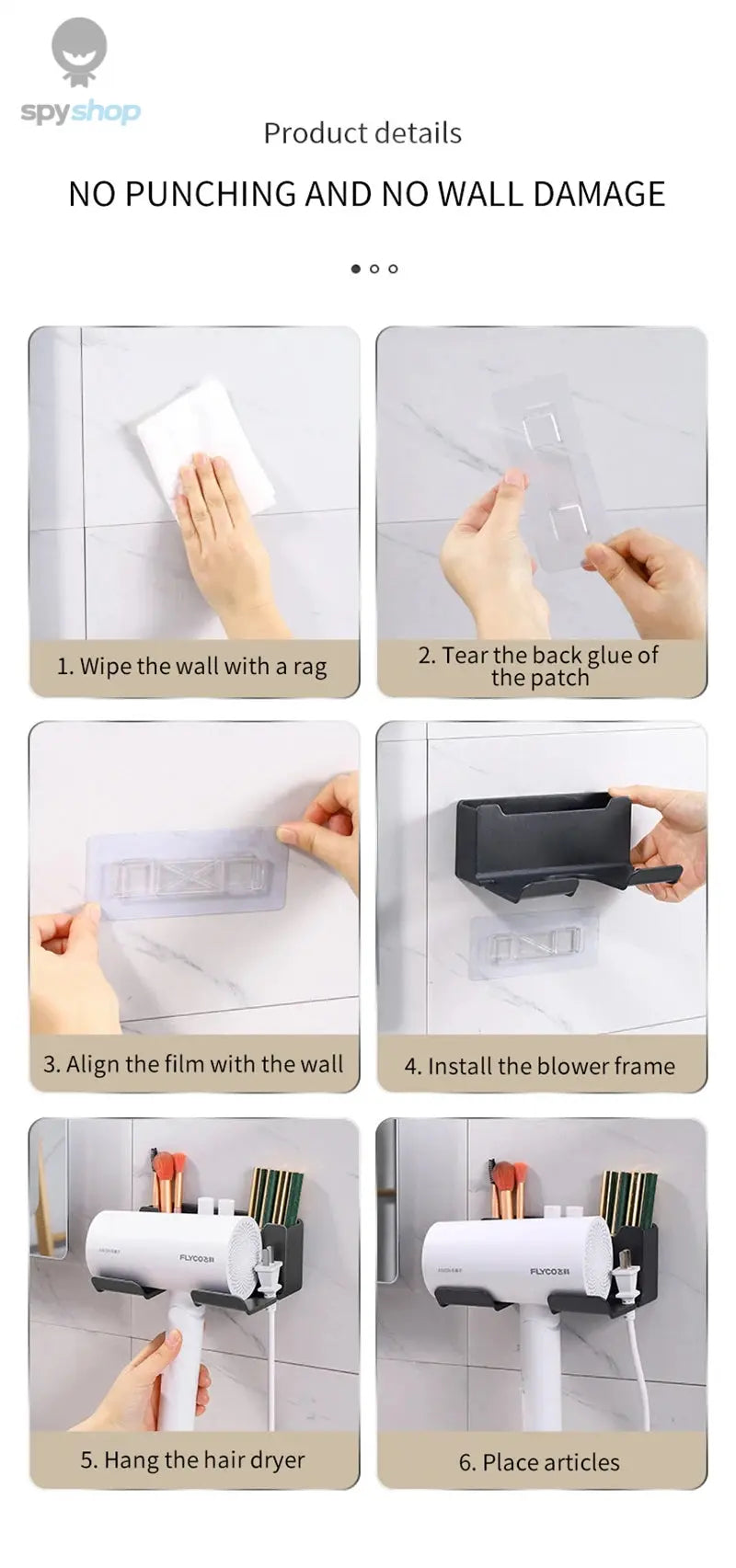 Hair Dryer Holder Wall Mounted Hair Straightener Dryer Hair Stand Bathroom Organizer Shelves Washroom Organization Shelves