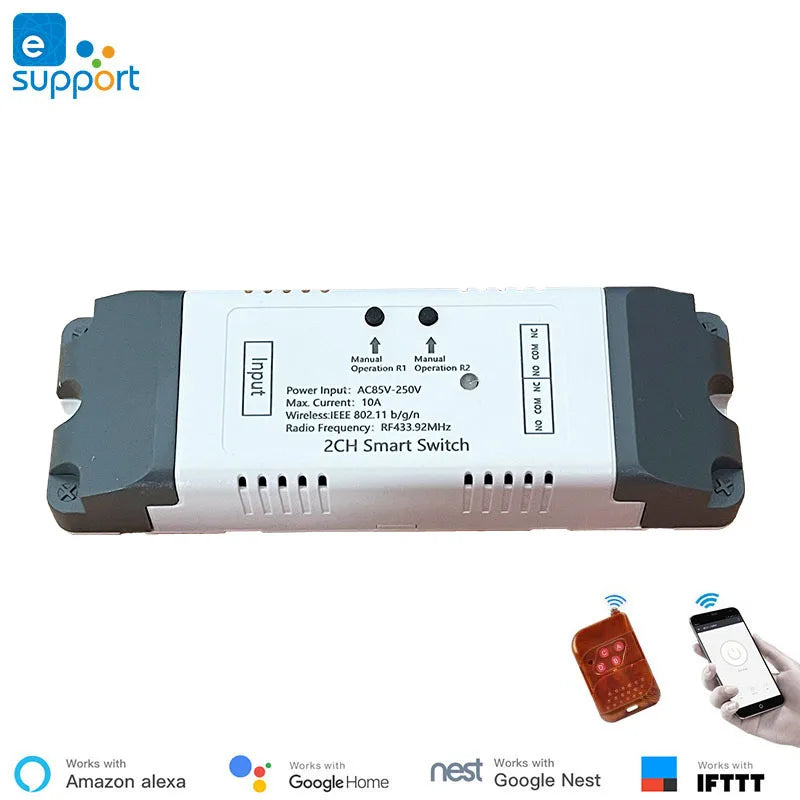 Módulo de interruptor de relé Wi-Fi de dois canais eWeLink