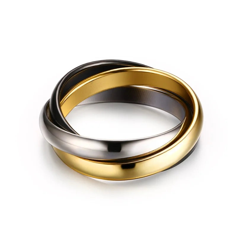 Stainless Steel Interlocked Triple Ring for Women