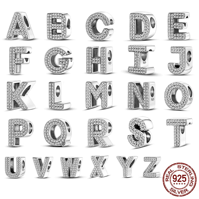 925 Sterling Silver Alphabet Bead Charm