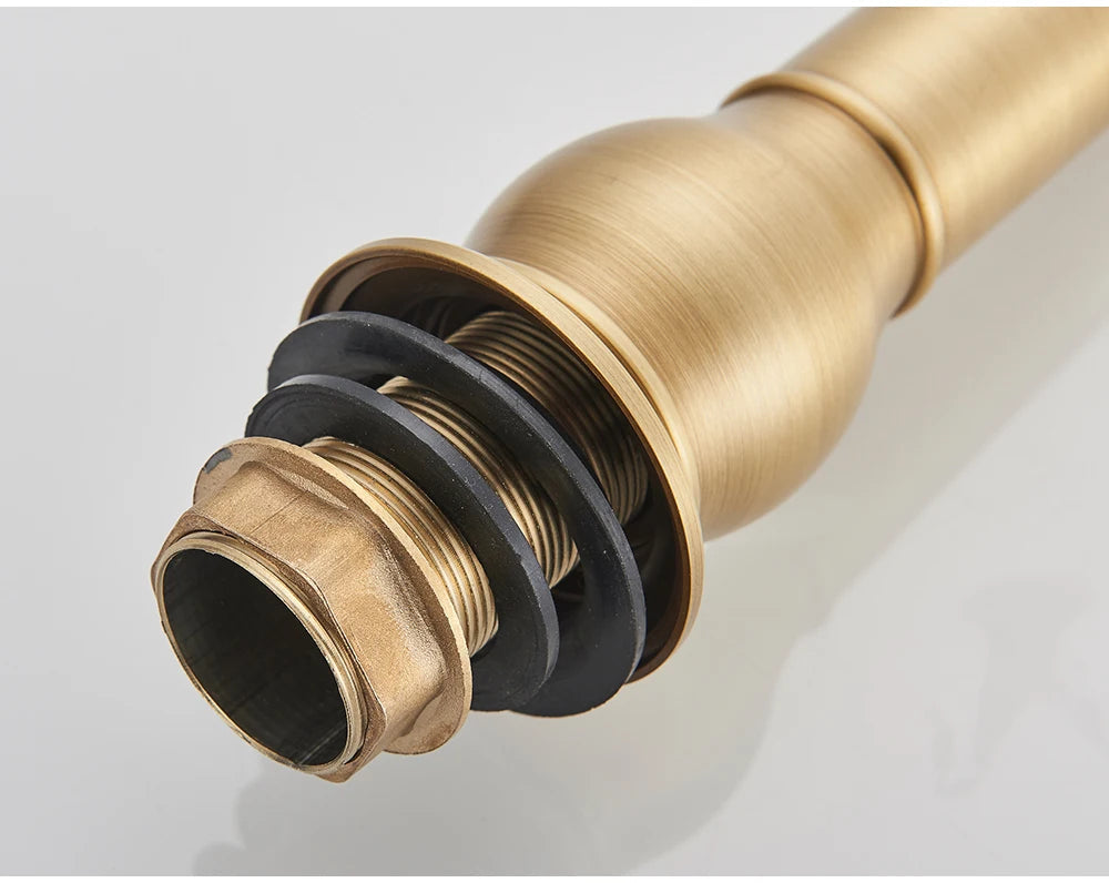 POIQIHY Antique Brass Basin Vessel Sink Faucet Deck Mounted One Hole Cold Hot Water Cold Hot Mixer Tap Bathroom Faucet 1 Hole