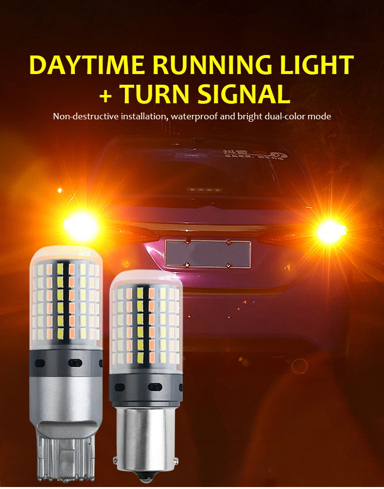 2PCS 1156 BA15S P21W BAU15S PY21W Canbus No Error LED Lights 7440 W21W T20 Car DRL Turn Signal Dual Mode Switchback Dual Color
