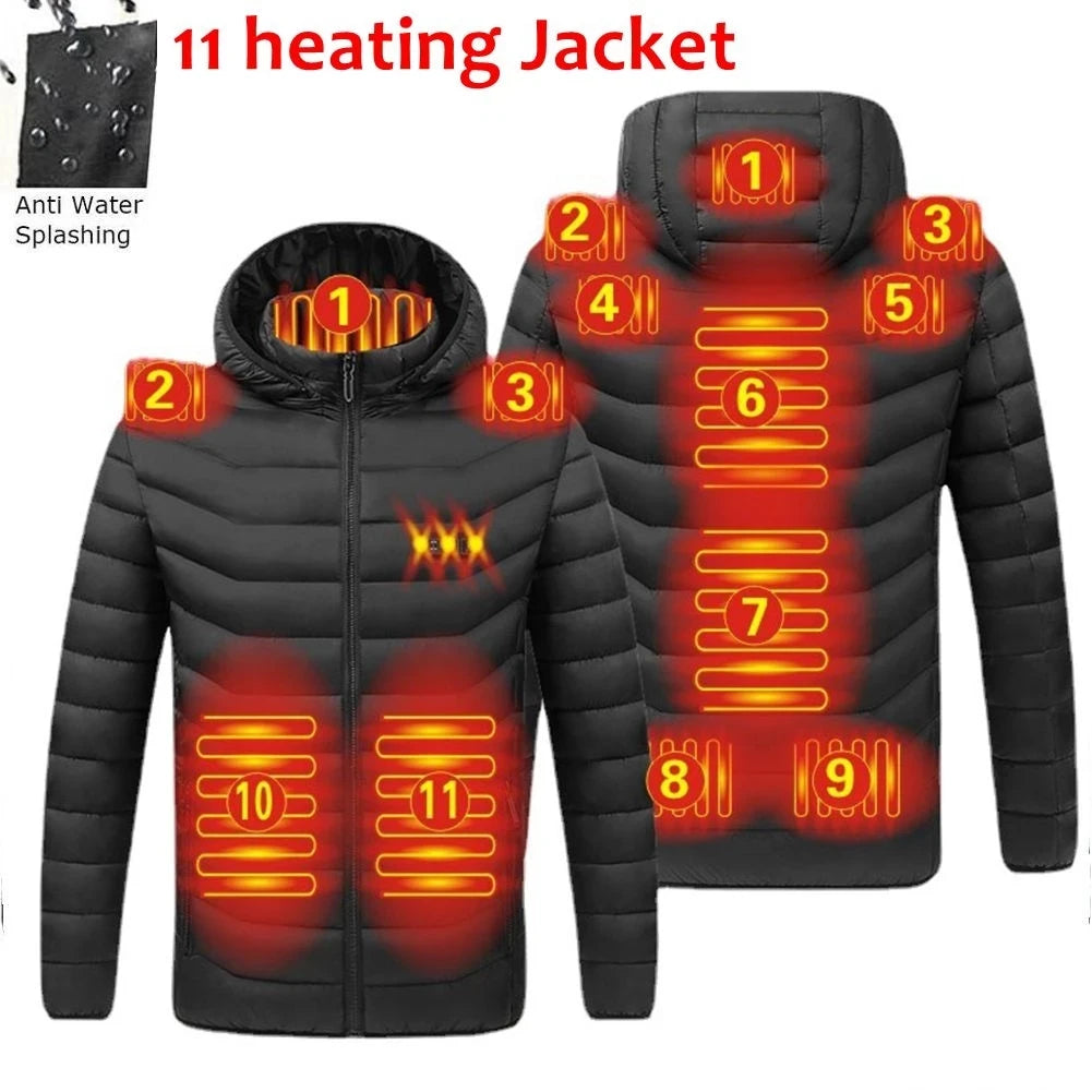 Oppvarmet jakke med avtakbar hette