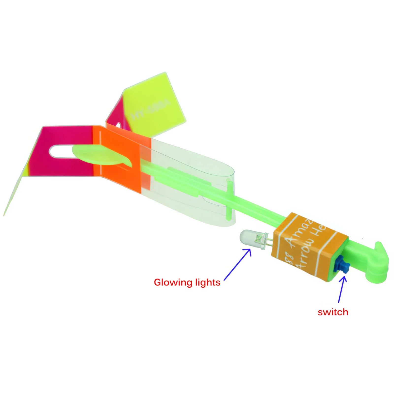 10PCS Outdoor Shining Rocket Flash LED Light Night Kids Luminous Slingshot Toys Shine Slingshot Elastic Helicopter Rotating Toy