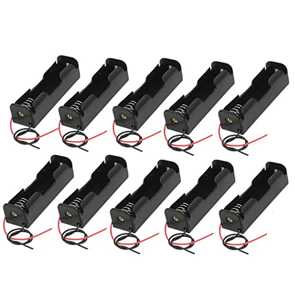 10-Pack Single-Cell 18650 Battery Holders with Leads