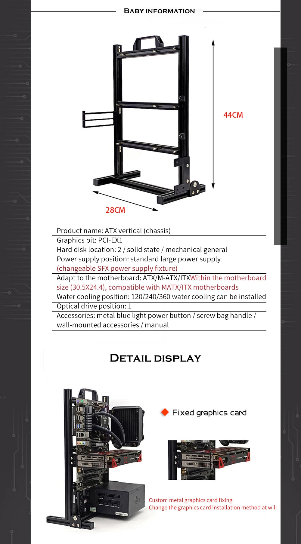 Open Frame Aluminum PC Case for ITX/MATX/ATX Builds