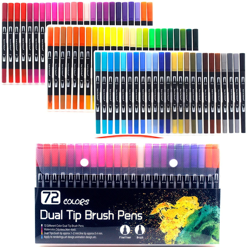 Watercolor Art Markers Brush Pen Dual Tip Fineliner Drawing for Calligraphy Painting 12/48/60/72/100/132 Colors Set Art Supplies