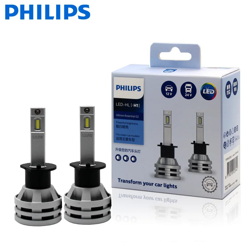 Philips Ultinon Essential G2 LED H1 H4 H7 H8 H11 H16 HB3 HB4 H1R2 9003 9005 9006 9012 6500K Auto Scheinwerfer Nebel-Lampe (2er Pack)