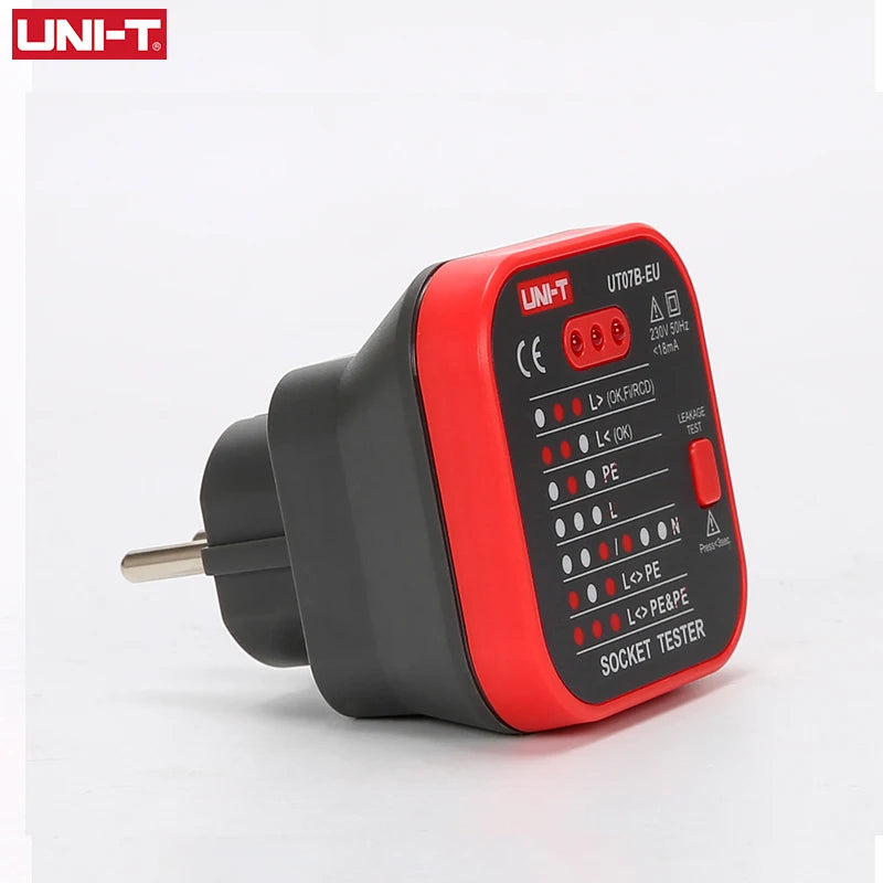 UNI-T UT07 Socket Testers Detector EU Plug Ground Neutral Fire Plug Polarity Phase Check Wiring Detection RCD Leakage Test