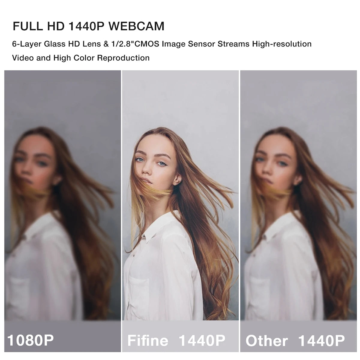 FIFINE 1440p Full HD PC webkamera s mikrofónom, statívom, pre USB stolný počítač a notebook, webkamera na živé vysielanie pre videohovory-K420