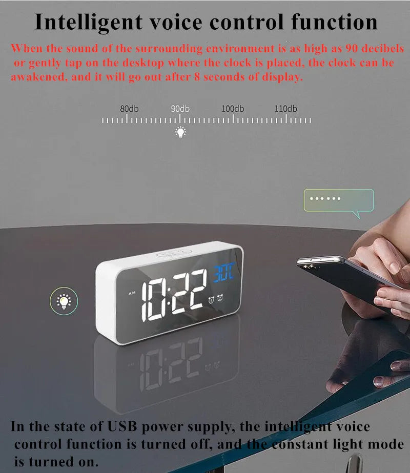 Rechargeable LED Alarm Clock with Dual Alarms