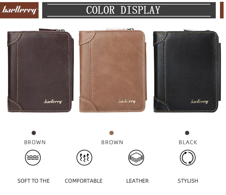 New PU Leather Men Wallets High Quality Zipper Short Desigh Card Holder Male Purse Vintage Coin Holder Men Wallets
