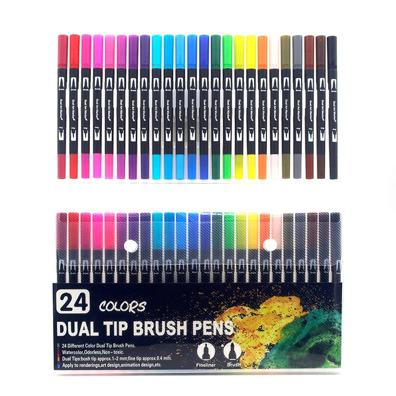 Watercolor Art Markers Brush Pen Dual Tip Fineliner Drawing for Calligraphy Painting 12/48/60/72/100/132 Colors Set Art Supplies