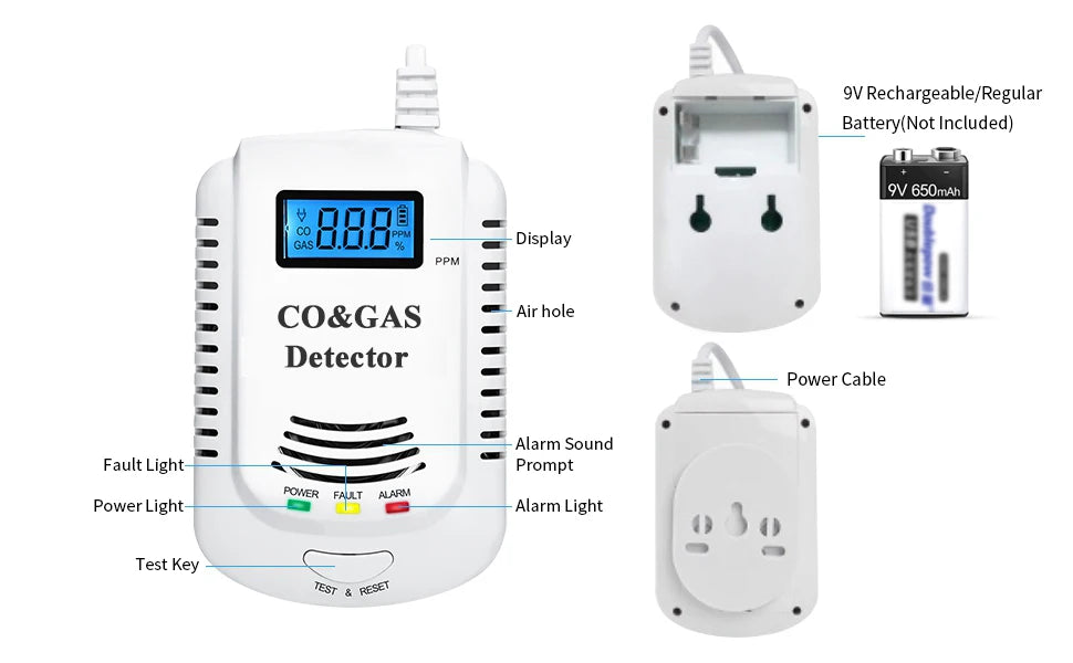 Allarme combinato per monossido di carbonio e gas FD808M
