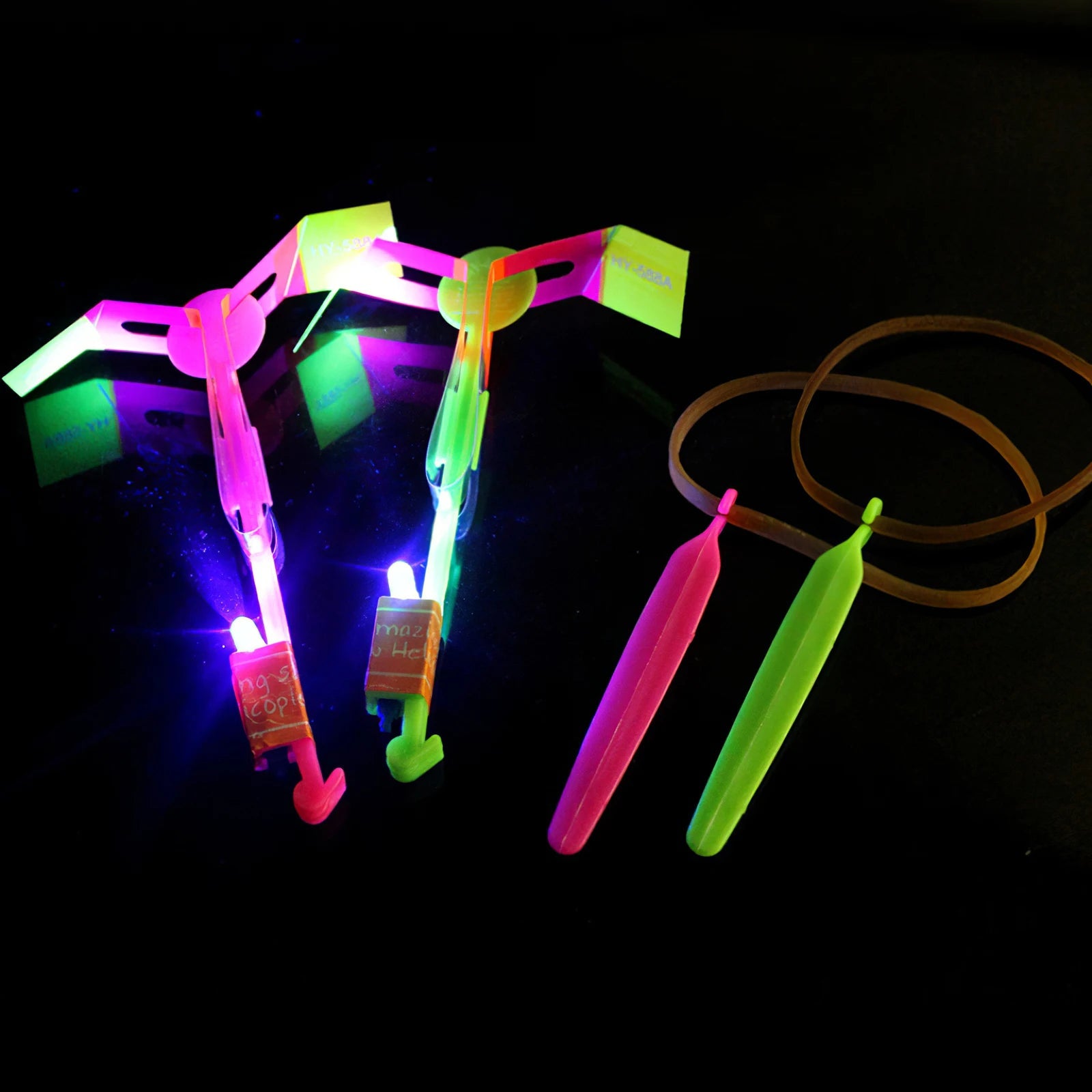 10PCS Outdoor Shining Rocket Flash LED Light Night Kids Luminous Slingshot Toys Shine Slingshot Elastic Helicopter Rotating Toy