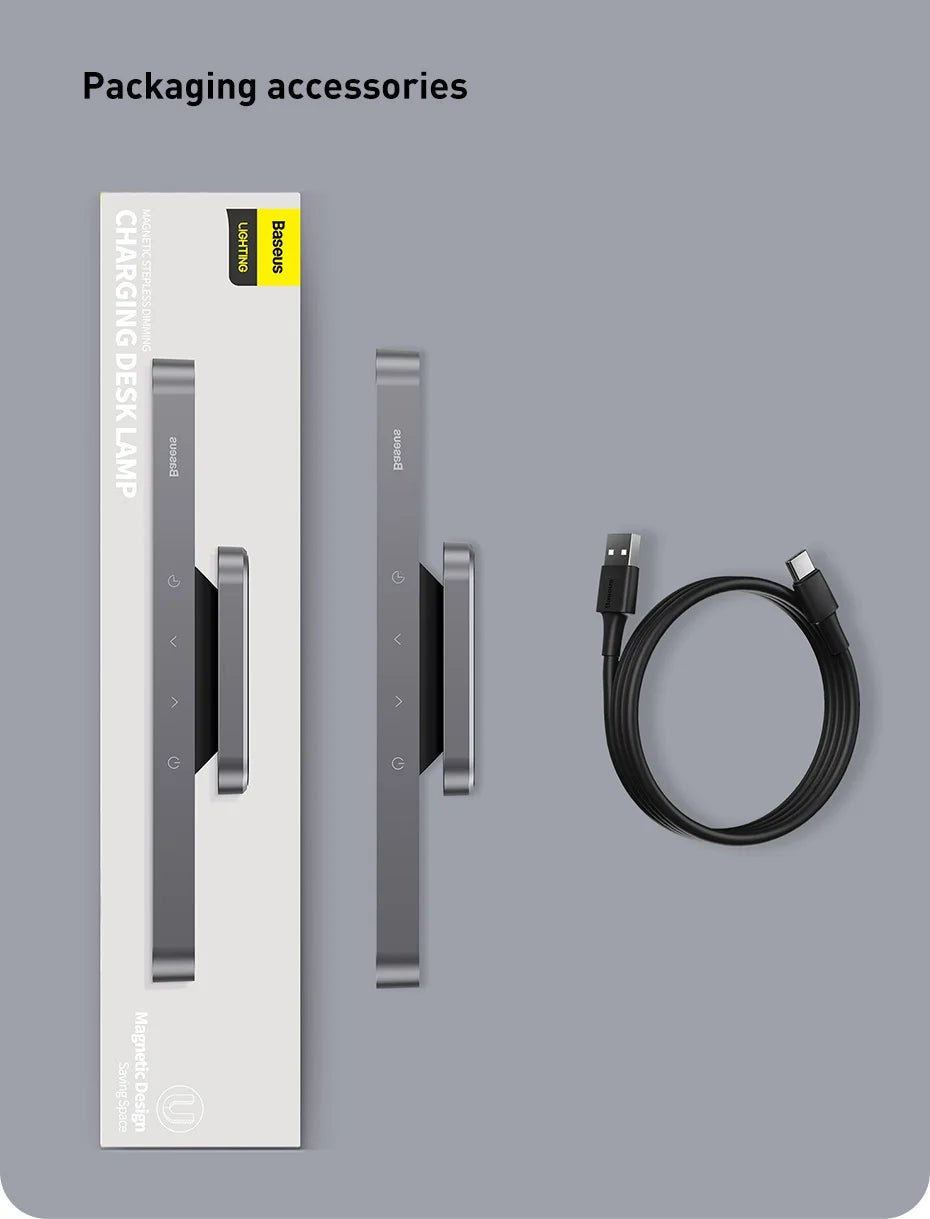 Baseus Night Light Hanging Magnetic LED Table Lamp Stepless Dimming Desk Lamp Rechargeable For Cabinet Bedroom Kitchen Light