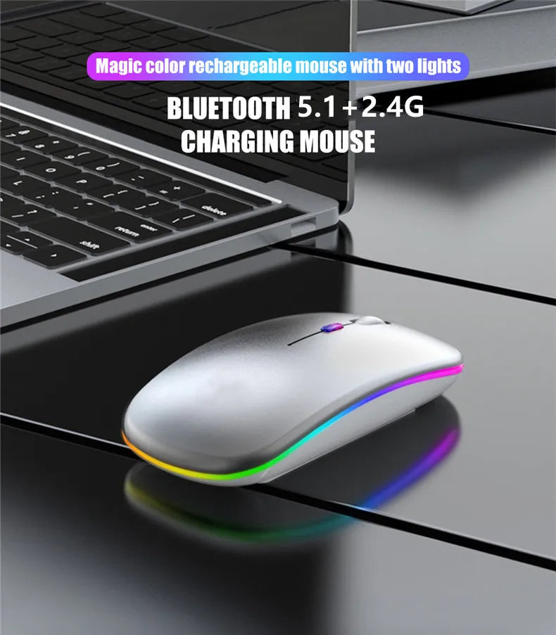 Wireless Mouse Rechargeable Silent LED Backlit Mice PC Laptop Computer Mous 2.4Ghz Receiver Bluetooth Dual Mode Optical Mice