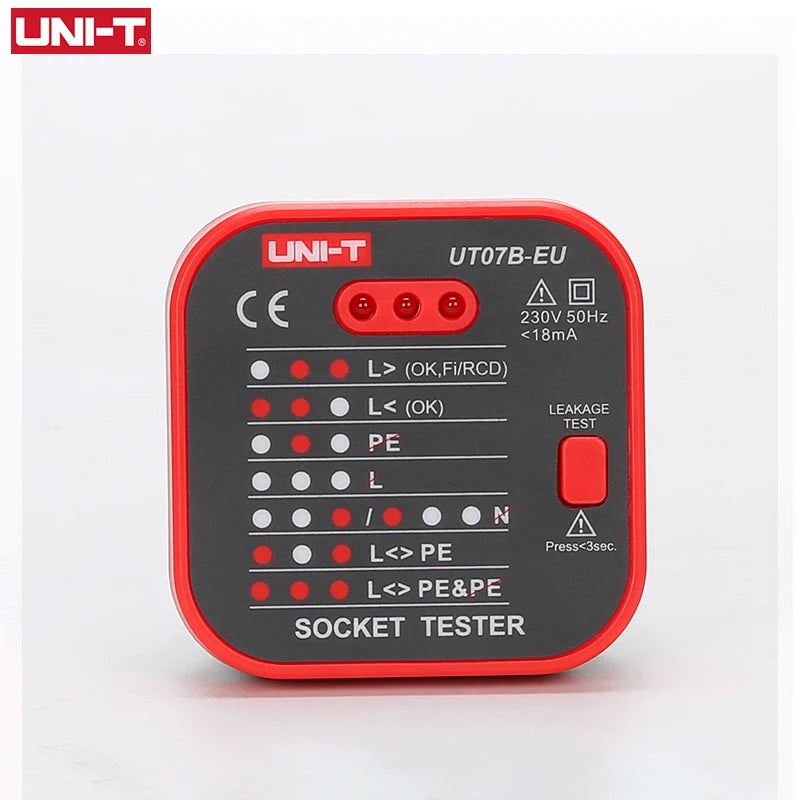 UNI-T UT07 Socket Testers Detector EU Plug Ground Neutral Fire Plug Polarity Phase Check Wiring Detection RCD Leakage Test