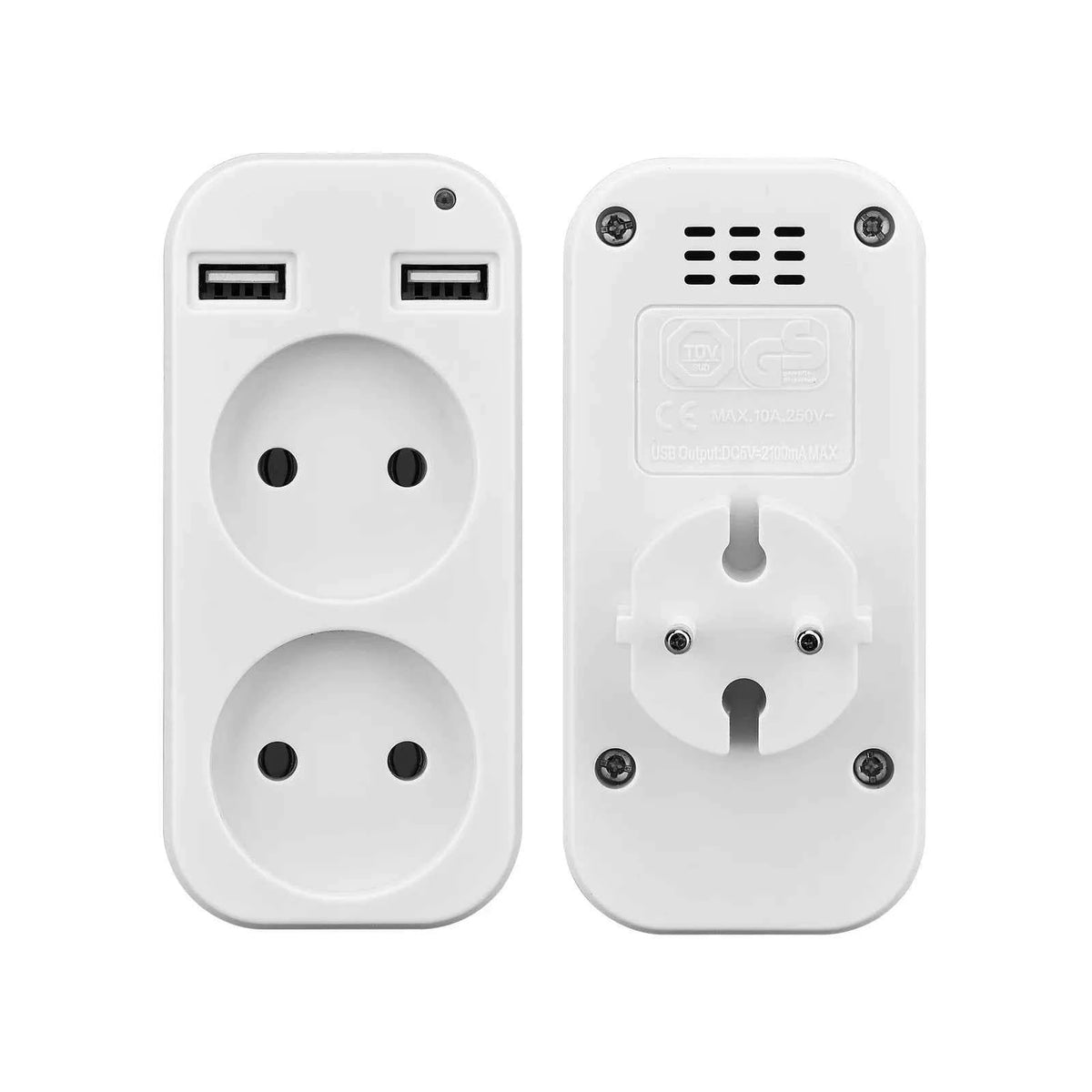 EU Plug Power Strip Adapter with 2 USB Ports
