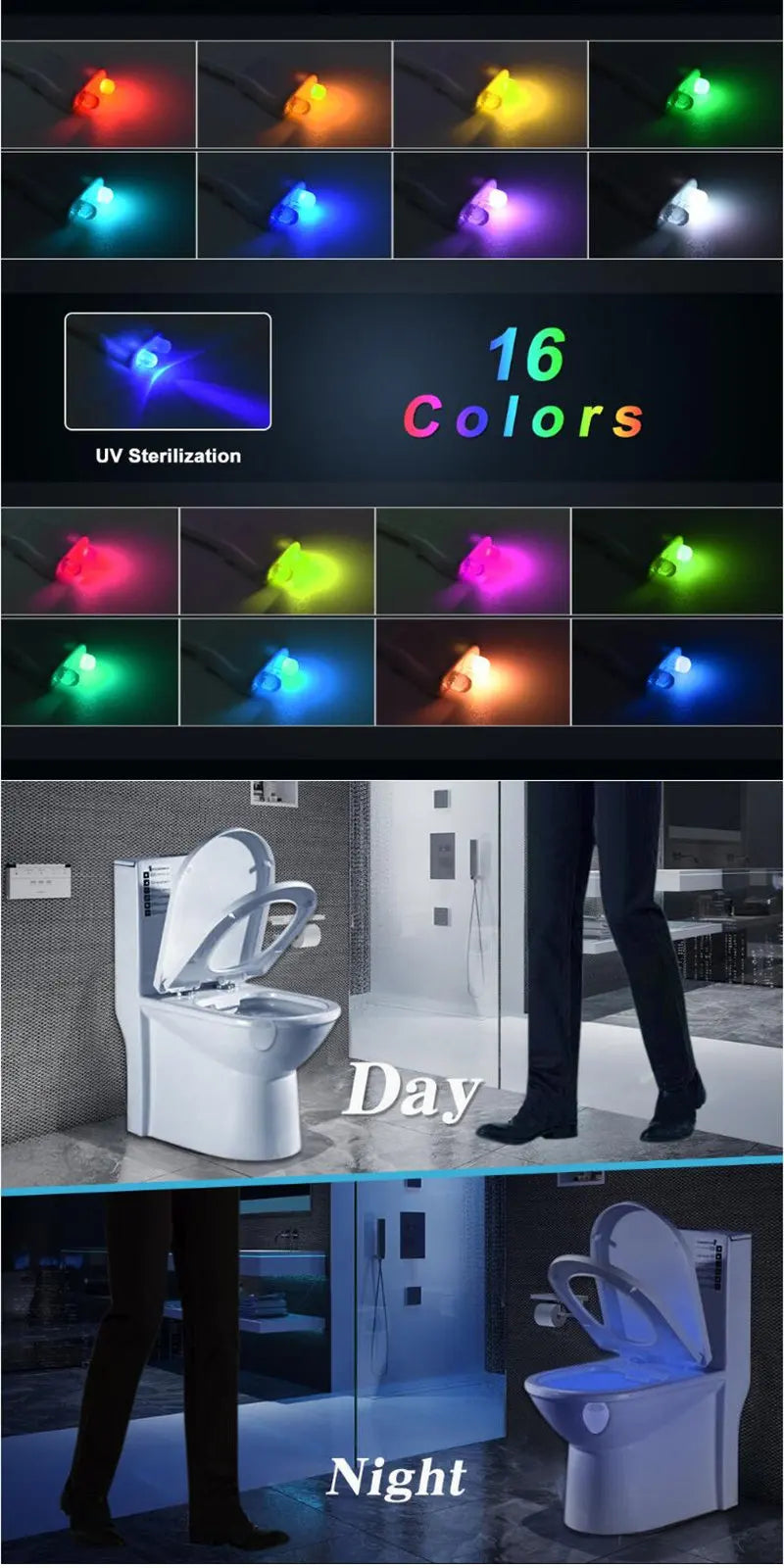 USB Rechargeable Motion Sensor Toilet Night Light 16 Colors