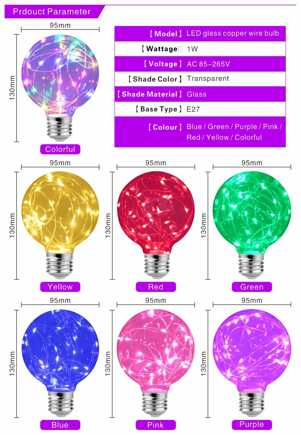 E27 G95 dekoratív LED gömbizzó