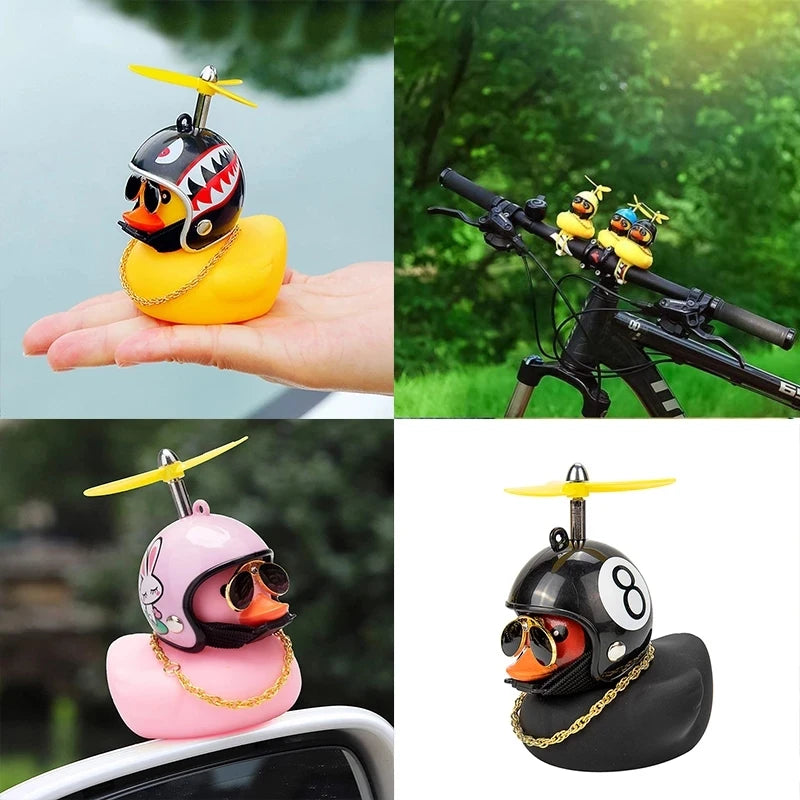 Car Duck With Helmet Broken Wind Pendant Small Yellow Duck Road Bike Motor Helmet Riding Cycling Accessories Without Lights
