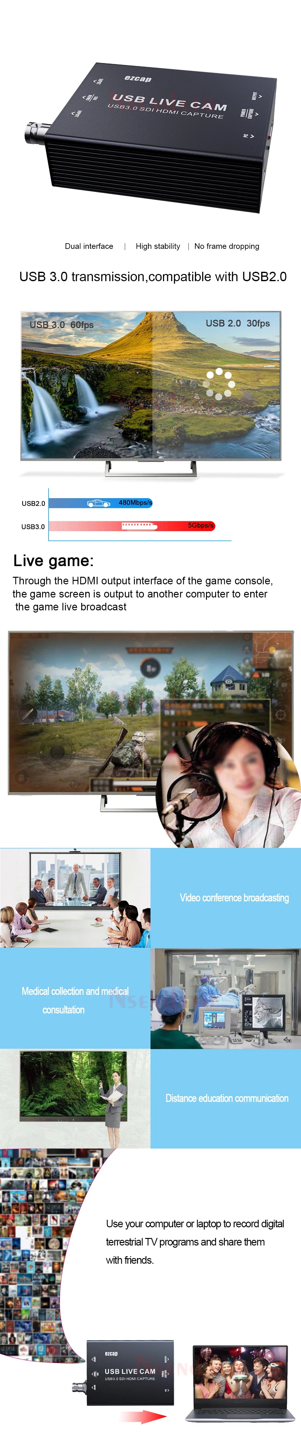 EZCAP 327 4K 30fps HDMI USB3.0 SDI Board Videoaufnahmesgerät für Live-Streaming Broadcast Card Grabber für OBS Kamera TV Box PC