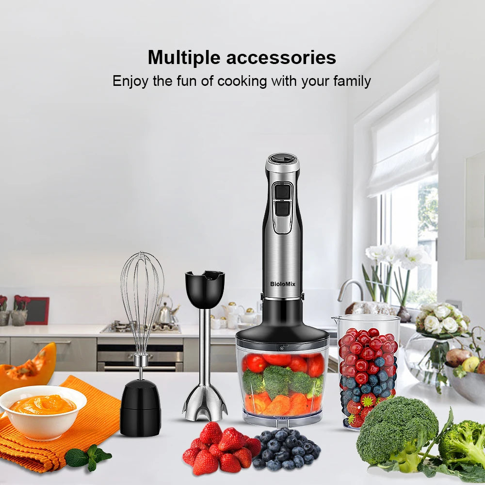 4-in-1 1200W Immersion Hand Blender with Chopper, Whisk and Cup