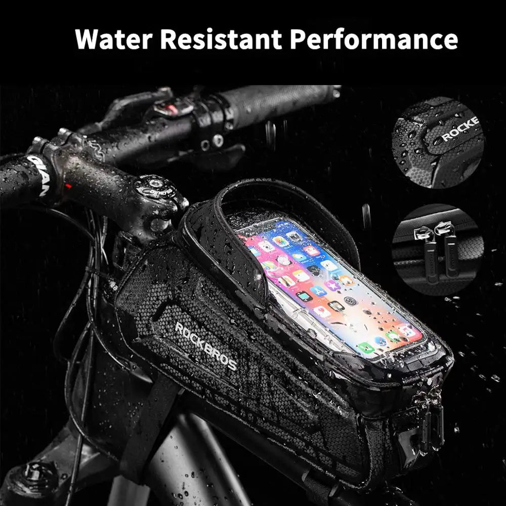 Borsa per telaio bici resistente all'acqua con supporto per telefono con schermo touch