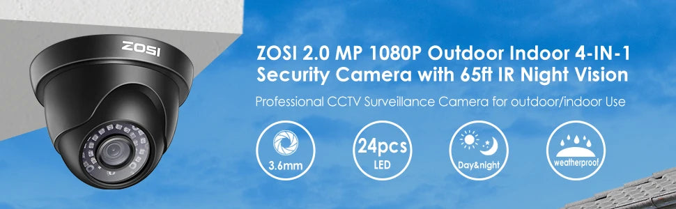 ZOSI 1080P 4-in-1 Dome Security Camera for CCTV Systems