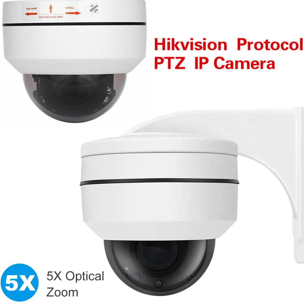 5.0MP Mini PTZ IP Camera Super HD 25660x1920 Pan/Tilt 5X Zoom IR Dome Camera Weatherproof PoE IP Cameras Hikvision Compatible