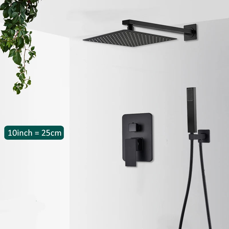 Matte Black Concealed Shower System with Rainfall Head & Tub Spout