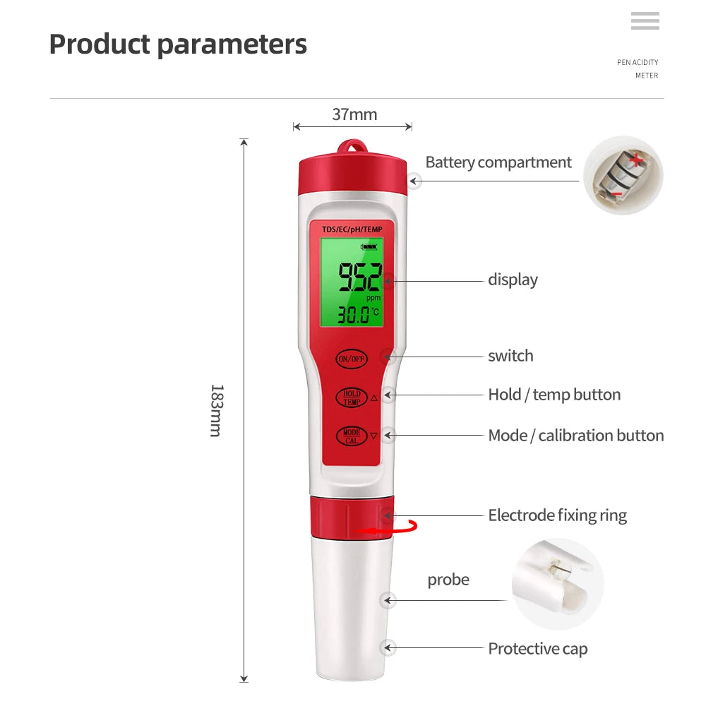 Digital Water Tester - pH, EC and TDS Options