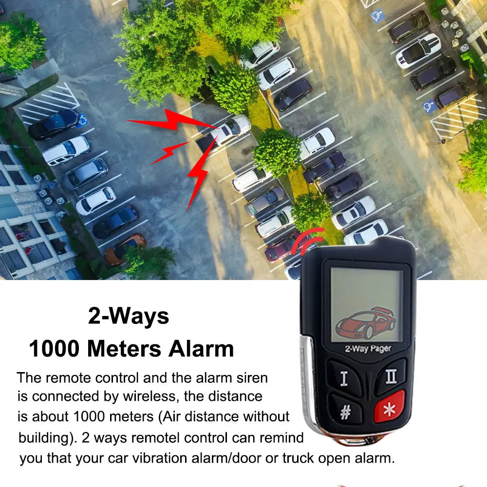 Wireless Two-Way Car Alarm System with LCD Remote & 1000m Range