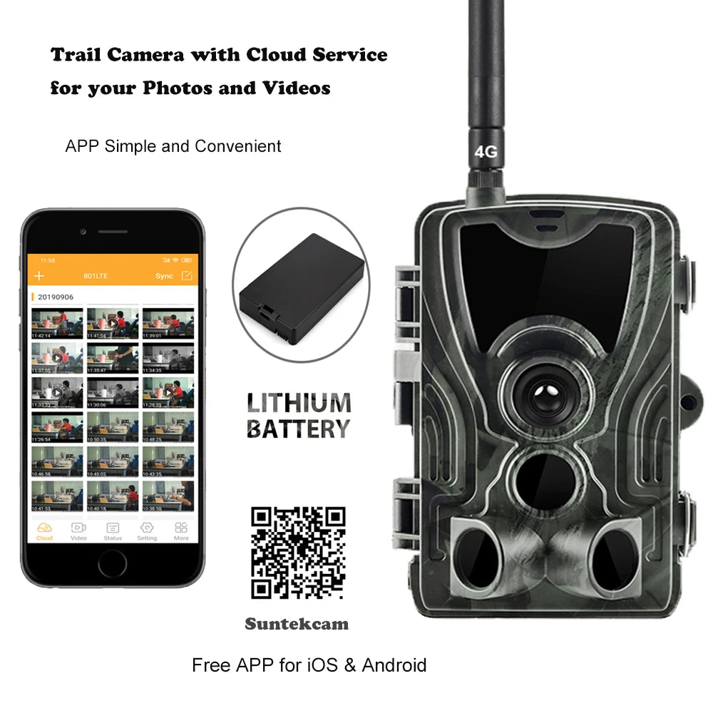 4K Live Show APP Clould Service Hunting Trail Camera HC801PROLI Stream Media 5000Mah Recharger Battery 4G 30MP Night Vision