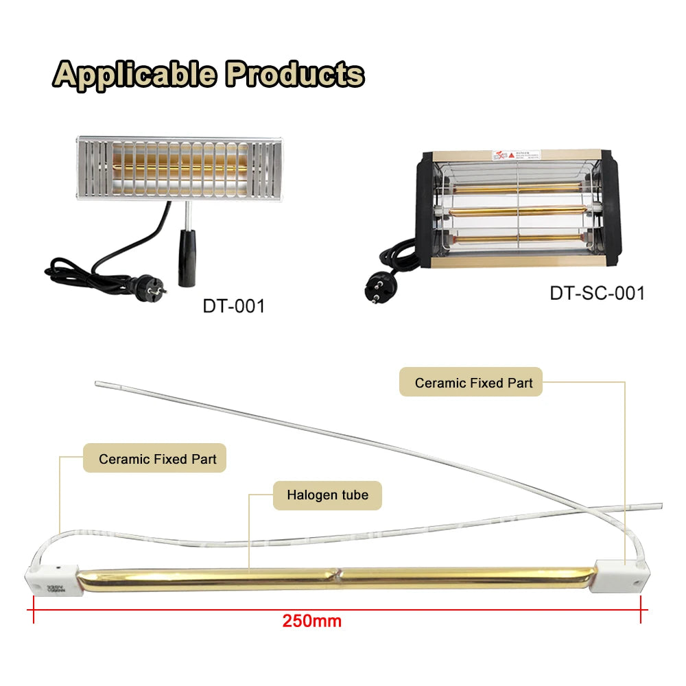 1000W Infrared Halogen Heating Lamp for Paint Drying & Curing