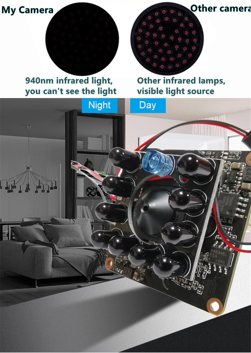 Camhi H.265/H.264 1080P 5MP 4K 8MP 940NM Night Vision IR-Cut CCTV Wifi IP Network Camera Module Board Onvif Audio TF Card Slot