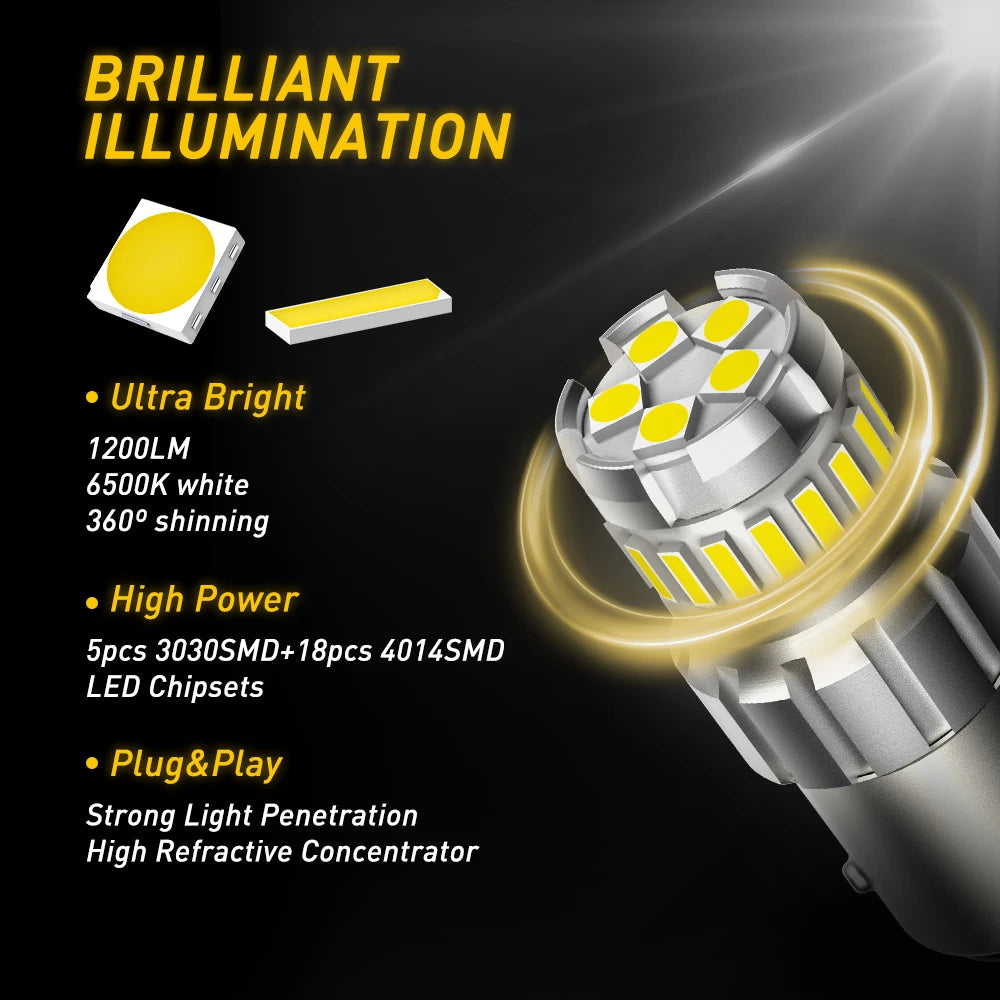 2pcs P21W LED Canbus Bulbs 6500K White