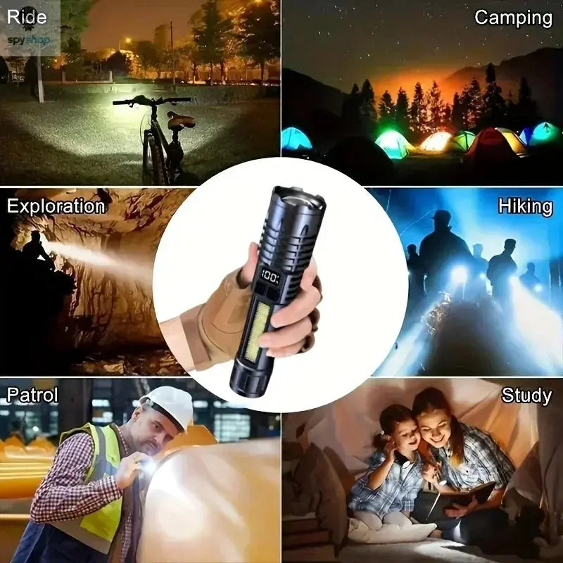 Heinast High Power LED Flashlight Powerful TYPE-C Rechargeable COB Flashlight With Side Light Torch For Outdoor Camping Hiking Spy-shop.com