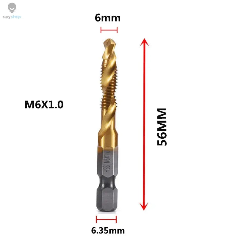 Hex Shank Titanium Plated HSS Screw Thread Metric Tap Drill Bits Screw Machine Compound Tap M3 M4 M5 M6 M8 M10 Hand Tools