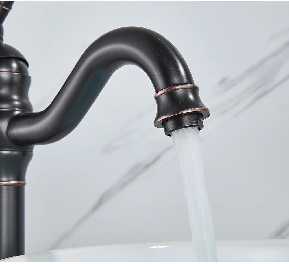 POIQIHY Antique Brass Basin Vessel Sink Faucet Deck Mounted One Hole Cold Hot Water Cold Hot Mixer Tap Bathroom Faucet 1 Hole